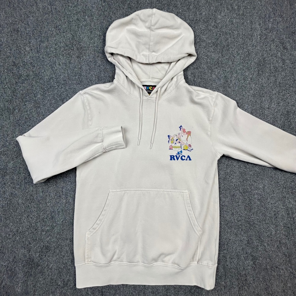 RVCA Hoodie Mens Small Cream Kristen Liu-Wong Luke Pelletier Graphic Skull Art